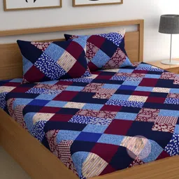 CHHAVI INDIA Blue & Brown Printed Microfiber 210 TC Queen Bedsheet Set 2.50m x 2.25m-image-79