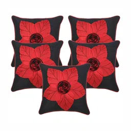 Creeva Red & Black 5 Pieces Floral Square Patchwork Cushion Covers-image-52