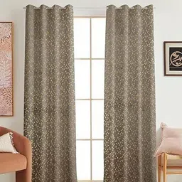 Banchmark Home Furnishings Grey & Gold-Toned Set of 2 Floral Black Out Door Curtain-26