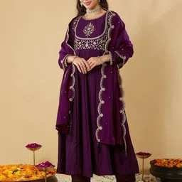 KALINI Women Ethnic Motifs Embroidered Kurta with Trousers & Dupatta-25