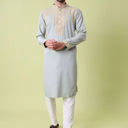 MAAHI FABS Men Floral Embroidered Cotton Kurta with Pyjamas-picture-38