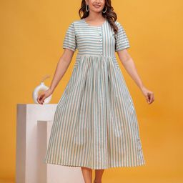 SARAI CREATIONS Women Striped A-Line Cotton Midi Dress-picture-33