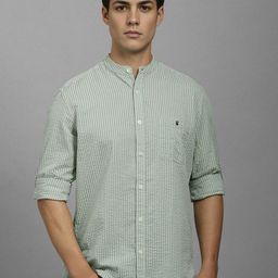 Louis Philippe Jeans Men Slim Fit Band Collar Vertical Striped Cotton Casual Shirt-image-47