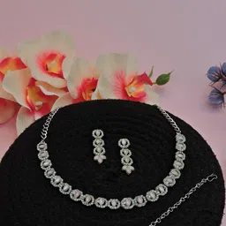 VATSALYA creation Rhodium-Plated Artificial Stone Studded Jewellery Set-image-87