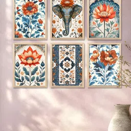 Kotart Brown & Blue 6 and more Piece Wood Floral and Botanical Wall Paintings-image-47