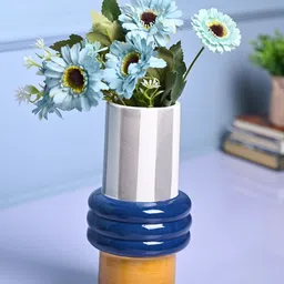 MARKET99 Blue & Mustard-Yellow Printed Ceramic Cylindrical Vase-6