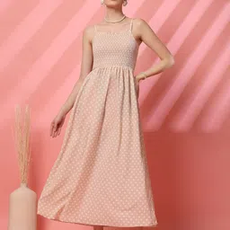 STYLECAST X KASSUALLY Polka Dot Print Smocked Crepe Maxi Dress-image-63