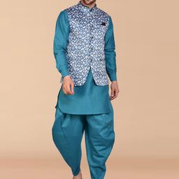 PRINTINDIA Mandarin Collar Pure Silk Kurta with Dhoti Pants & Nehru Jacket-image-55