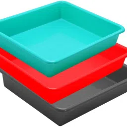 Plastic Prime Exel Small Tray For Home/Office, 3 pc Tray 2 Ltr, Red Green Grey Tray-image-17
