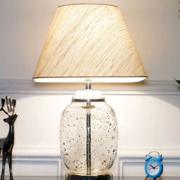 kapoor lampshades Secret Glass & Metal Tabel Lamp with Off White Linen Shade-picture-45