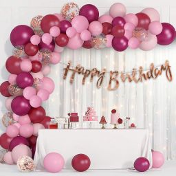 Solid Burgandy Theme Birthday Decoration kit Set Items with Led Light for Girls, Wife Balloon-23