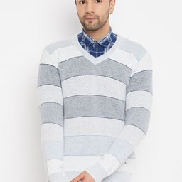duke Men Woven V Neck White, Grey Sweater-picture-32