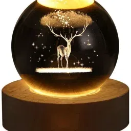 3D Deer Crystal Ball Night Light Ball with Wooden Base. Night Lamp-10