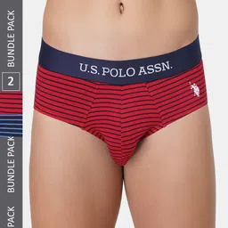 U.S. Polo Assn. Mens Pack Of 2 Striped Mid Rise Anti Bacterial Basic Briefs-11