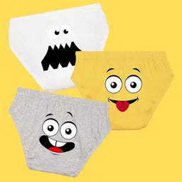 NUSYL Boys Pack Of 3 White,Yellow,Grey Printed Briefs-image-73