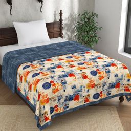 EverHOME Cream-Coloured & Blue Floral Cotton AC Room 150 GSM Single Bed Dohar-image-94