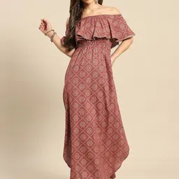 MABISH by Sonal Jain Bandhani Printed Off Shoulder Gotta Patti Sheath Maxi Dress-image-32