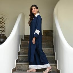 anuom Women's Viscose Rayon Pakistani Style Kurta with Palazzos Set With Thread Work image 4