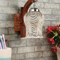 Devansh Brown Textured Wooden Wall Lamps With Mosaic Glass-image-58