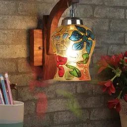 Devansh Brown Textured Wooden Wall Lamps With Mosaic Glass-image-52