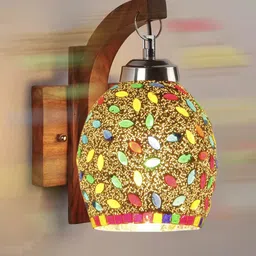 Devansh Brown Textured Wooden Wall Lamps With Mosaic Glass-23