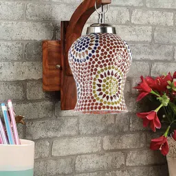 Devansh Brown Textured Wooden Wall Lamps With Mosaic Glass-image-57