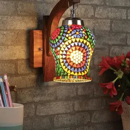 Devansh Brown Textured Wooden Wall Lamps With Mosaic Glass-image-56