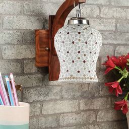 Devansh Brown Textured Wooden Wall Lamps With Mosaic Glass-image-18