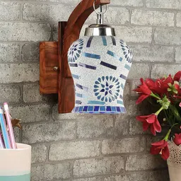 Devansh Brown Textured Wooden Wall Lamps With Mosaic Glass-25