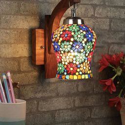 Devansh Brown Textured Wooden Wall Lamps With Mosaic Glass-image-96