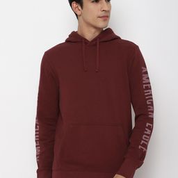 AMERICAN EAGLE OUTFITTERS Men Burgundy Solid Hooded Sweatshirt-image-91