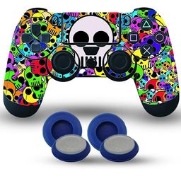 Elton Ps4 Controller Designer Skin For Sony Ps4 Slim, Dualshock Remote Wireless Controller (Set Of Two Controllers Skin & 4 Anti-Slip Thumb Stick Caps Only) - Color Skulls ( Multy Color Standard image 2