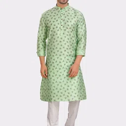 SHIWAM ETHNIX Floral Printed Mandarin Collar Silk Kurta-47