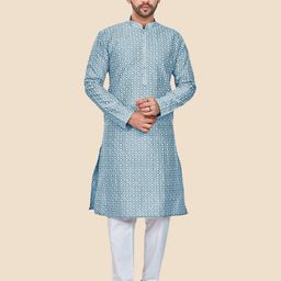 Anouk Blue Ethnic Motifs Embroidered Mandarin Collar Cotton Kurta-image-41