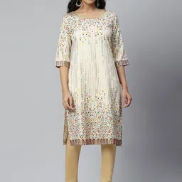 AURELIA Women Beige Printed Floral Handloom Kurta-image-33