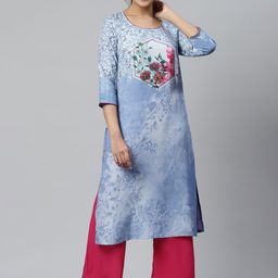 AURELIA Women Blue Floral Printed Regular Kurta-image-55