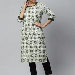 AURELIA Women Green Checked Floral Handloom Kurta-image-44