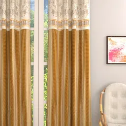 ROMEE Gold-Toned & Cream-Coloured Single Room Darkening Long Door Curtain-image-3