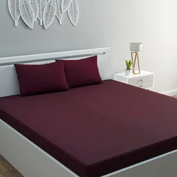 HOME AFFAIRS Purple Striped 210 TC Cotton 1 King Bedsheet with 2 Pillow Covers-picture-51