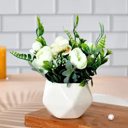 TAYHAA Yellow & Green Rose Plant With Ceramic Pot-8