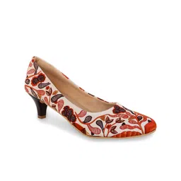 Kanvas Printed Closed Back Kitten Pumps-48