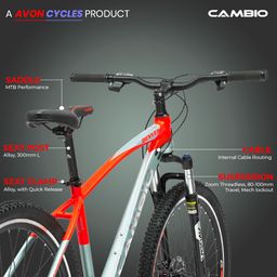 buke Cambio Denver 26T MTB Almuniium Frame, Threadless Mech Lockout Fork, Shimano Rapid Fire 24s Gears Matt Misty Grey/Floro Red Two Tone image 4