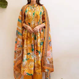 KALINI Women Floral Printed Regular Pure Cotton Kurta with Trousers & With Dupatta-picture-33