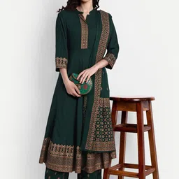 githaan Ethnic Motifs Printed Regular Anarkali Kurta & Trousers With Dupatta-14