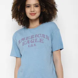 AMERICAN EAGLE OUTFITTERS Women Blue Typography Printed Cotton T-shirt-picture-56