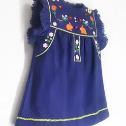 Cherry Crumble Girls Embroidered Flutter Sleeves Cotton A-Line Top-picture-11