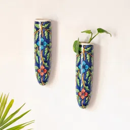 ExclusiveLane Set of 2 Blue & Red Blooming Blossom Printed Ceramic Planters-30
