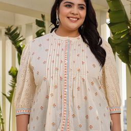 Juniper Plus Size Mandarin Collar Printed Cotton Ethnic Tunic-image-49