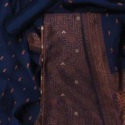 Jaipur Kurti Navy Blue Paisley Woven Design Zari Unstitched Dress Material-32