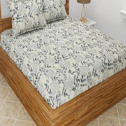 Aura Cream-Coloured & Grey Printed 144 TC Microfiber Queen Bedsheet Set 1.52 m x 1.99-24